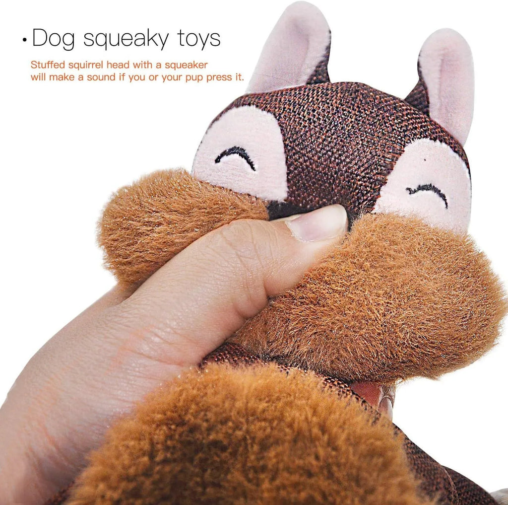 Brown fox-shaped dog toy with embroidered eyes, cotton rope through arms and legs
