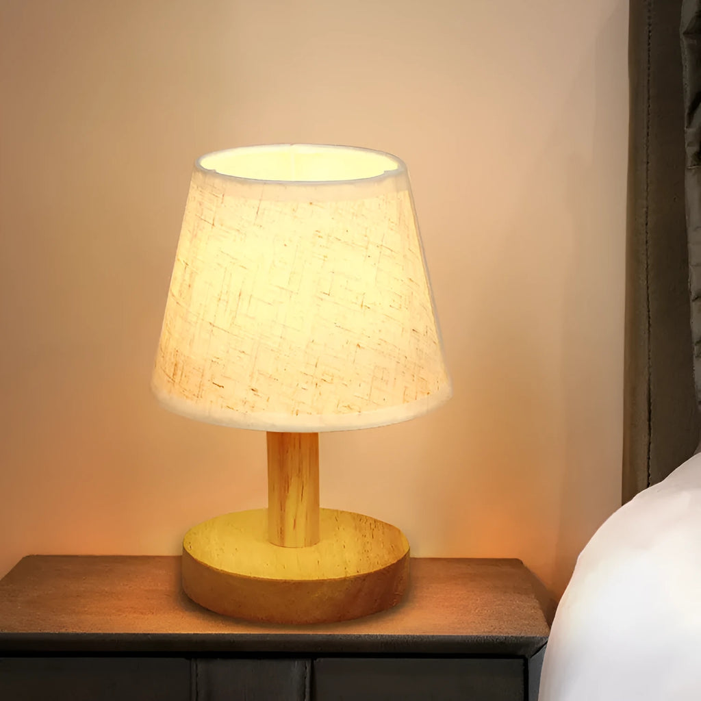 Korean style vintage pleated table lamp with jute and linen shade, bamboo holder, and USB charging