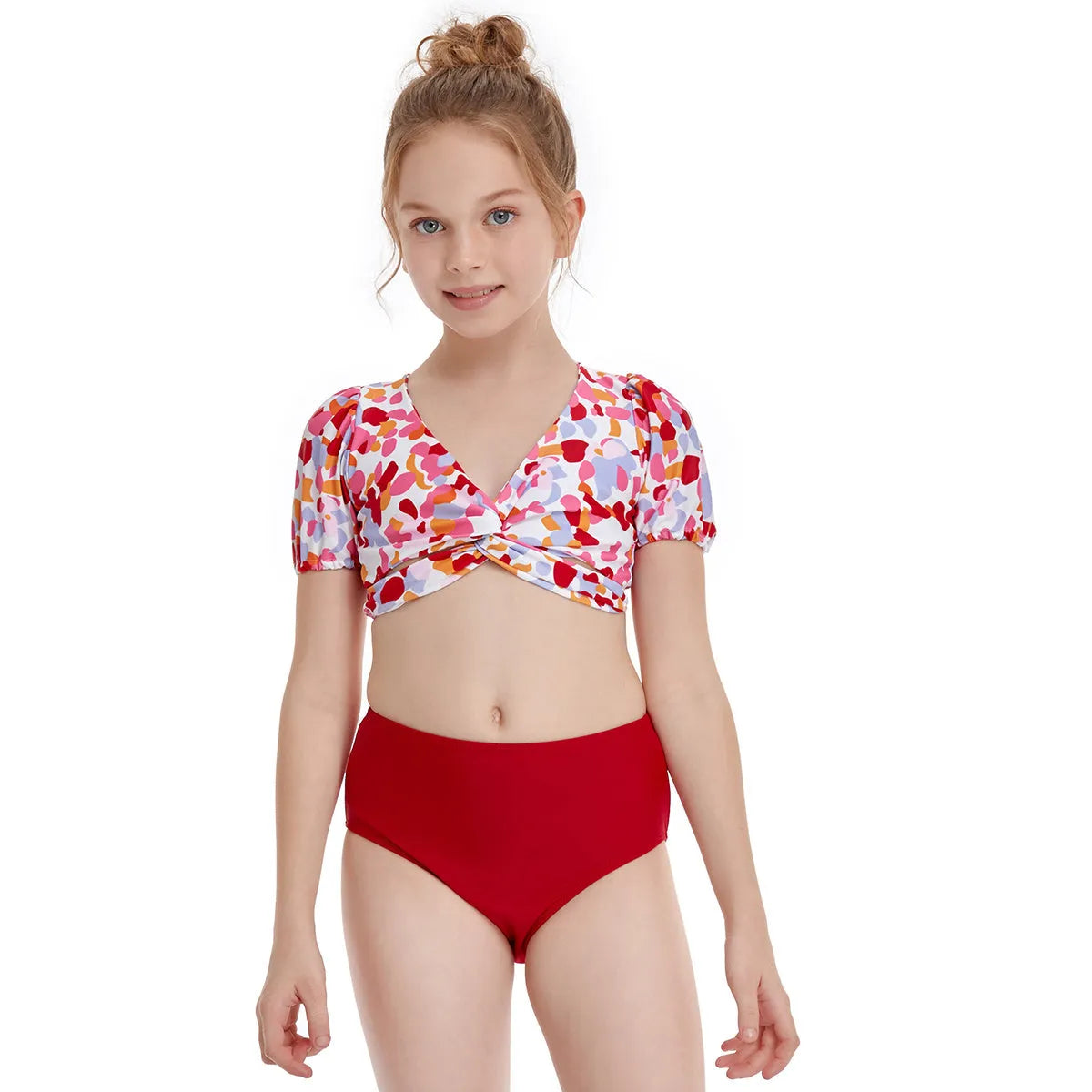 Nylon parent-child swimwear set in leopard print with matching adult and child sizes
