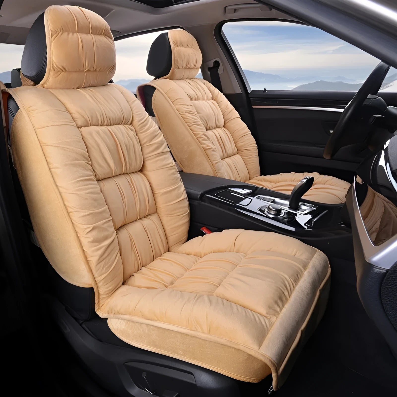 Winter short plush car seat cushion with all-inclusive coverage in multiple colour options