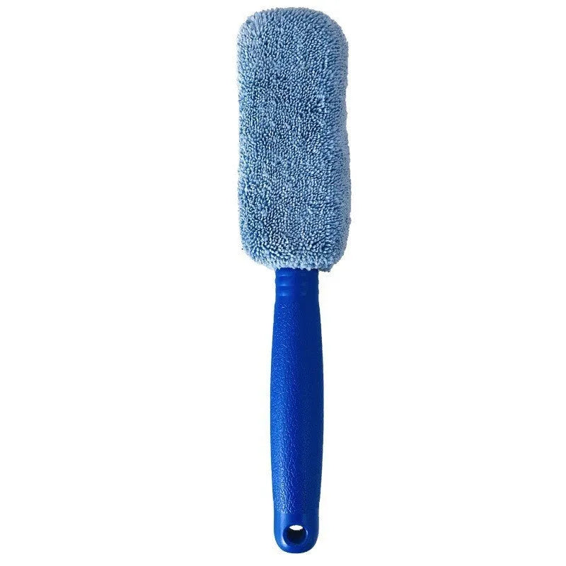 Microfiber long handle tyre brush with blue head and aluminium shaft for car wheel cleaning