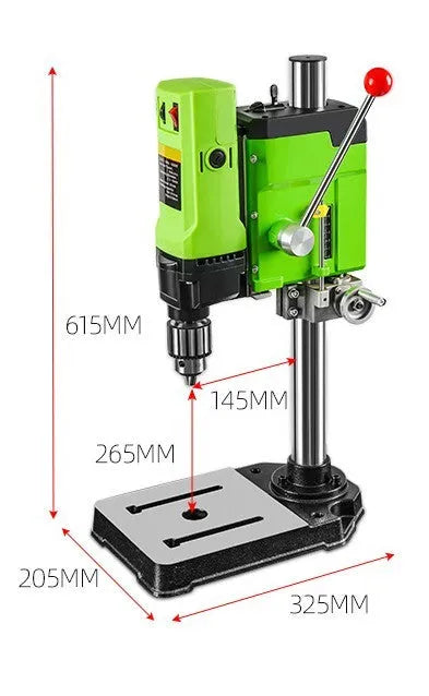 Mini bench drill and milling machine on a workbench with cross bench pliers and heavy-duty pliers.