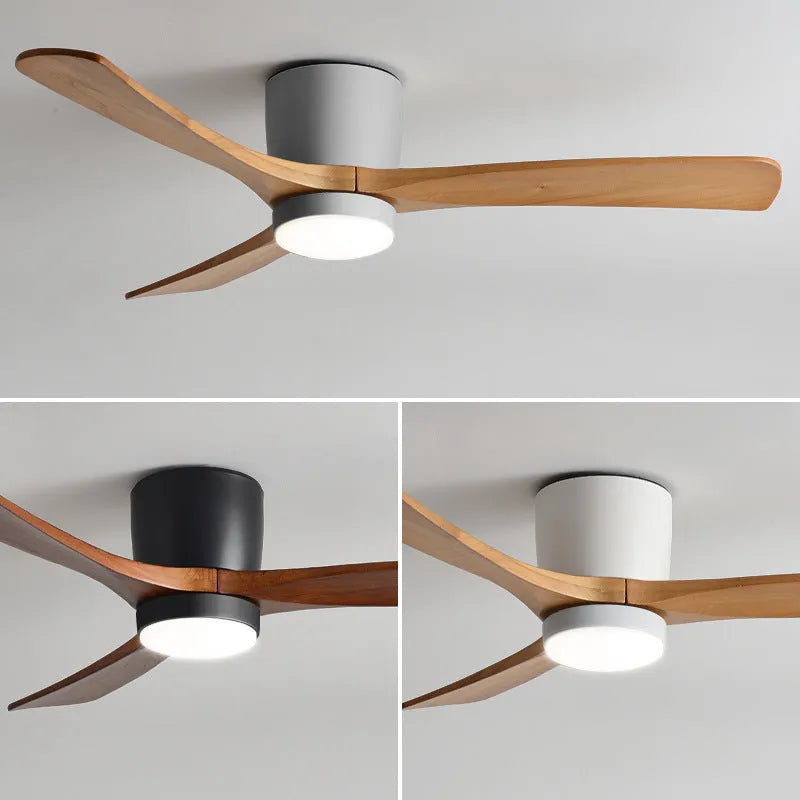 Fan pendant lamp with wooden blades and PVC shade in black, 36 inch, with remote control