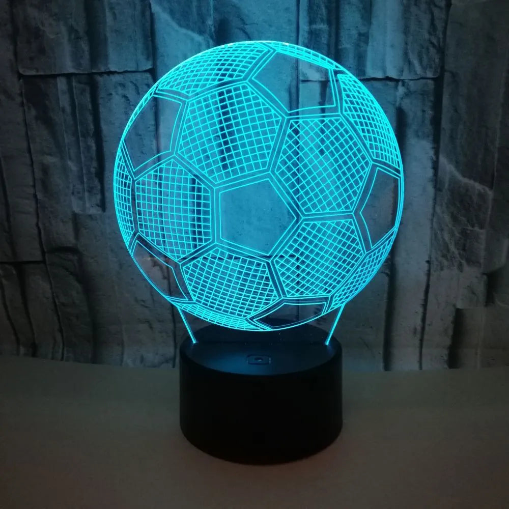 3D football design night light with touch control showing seven colour options
