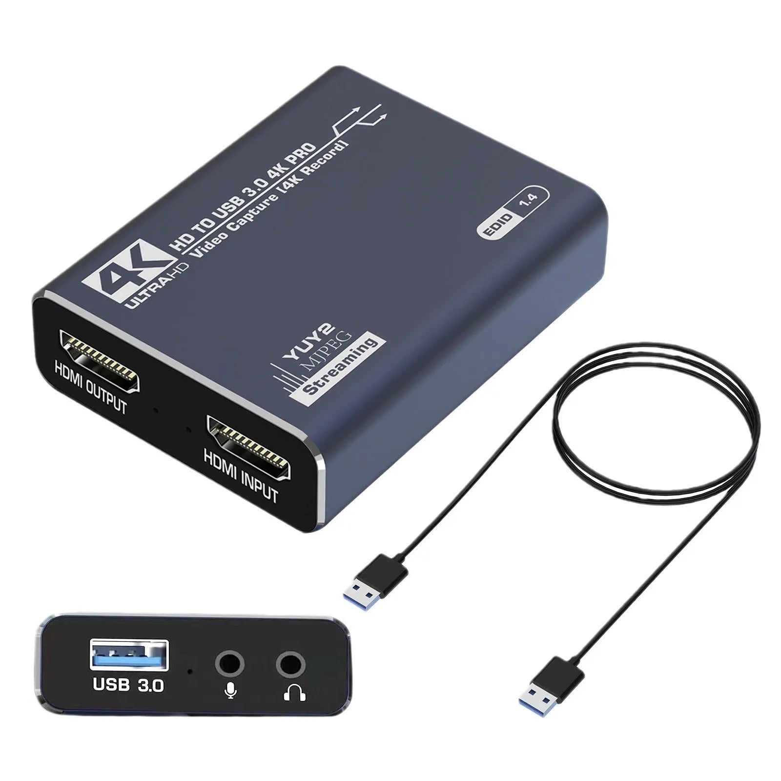 Black 4K gaming set-top box with MS2131 chip for 1080p streaming and audio recording