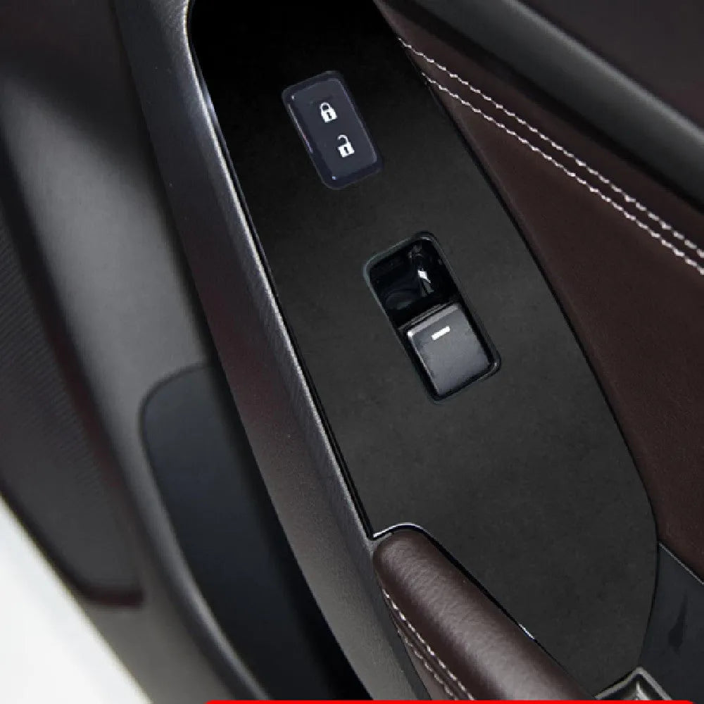Set of four TPU transparent protective films for car door control panels on a 2014-2019 vehicle.