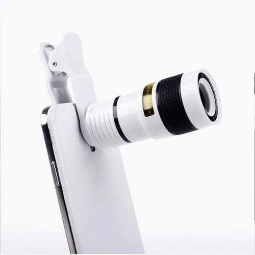 12X magnification phone telescope with adjustable clip attached to mobile phone for long-distance photography