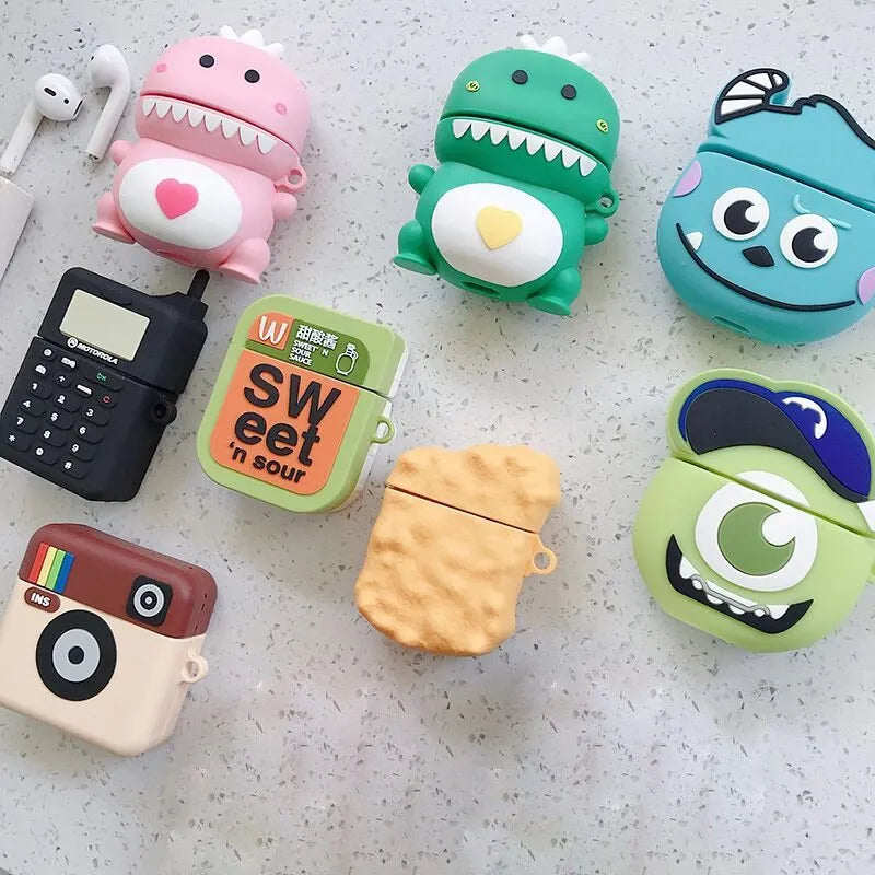 Cartoon animal design silicone case for Apple AirPods 1 and 2 in multiple colours