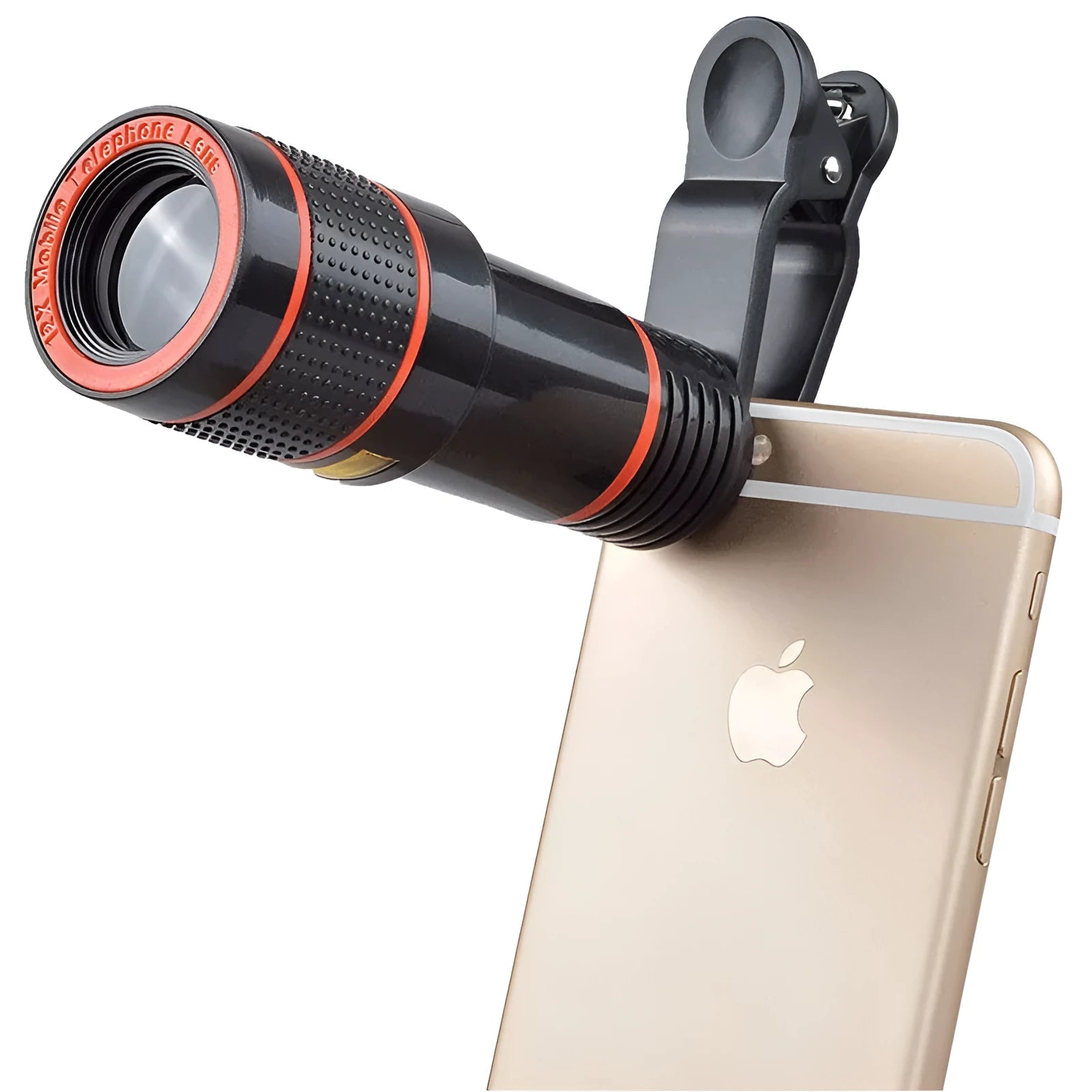 12X magnification phone telescope with adjustable clip attached to mobile phone for long-distance photography