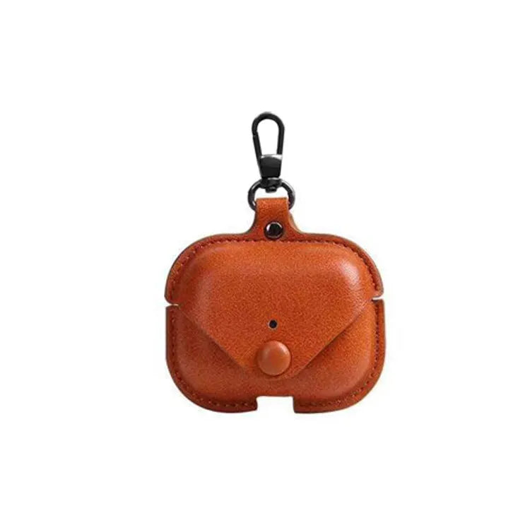 AirPods Pro protective leather case in hot-pressed PU material showing precise dimensions and multiple pattern options