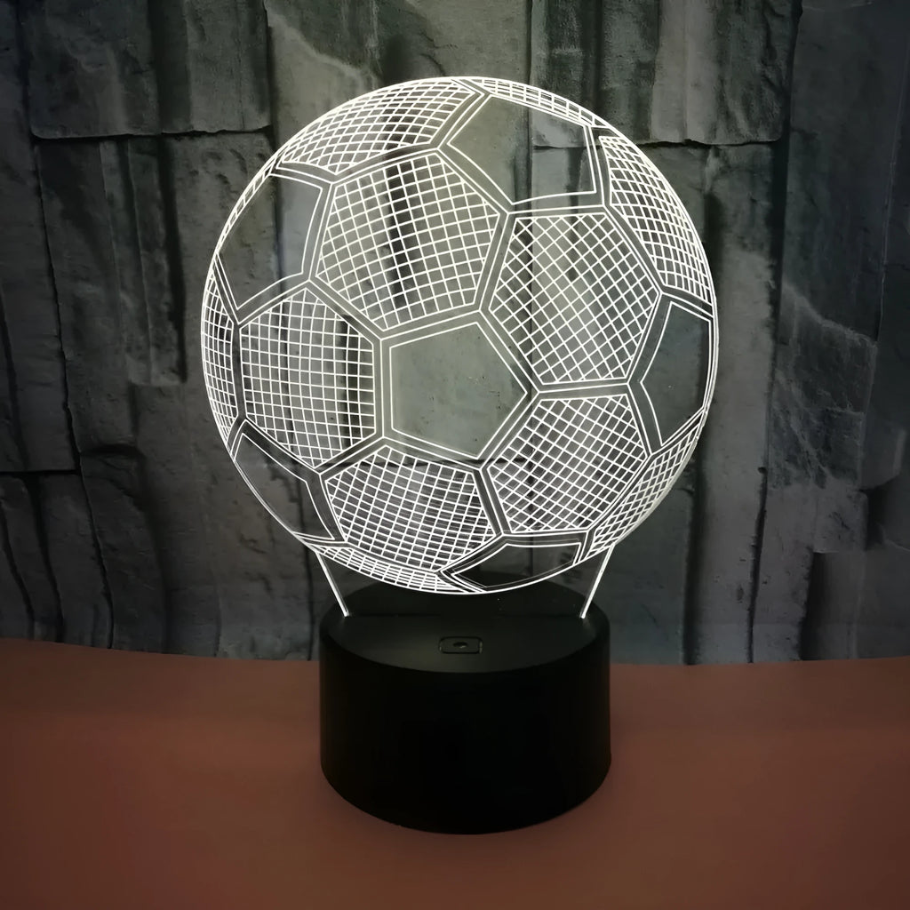 3D football design night light with touch control showing seven colour options