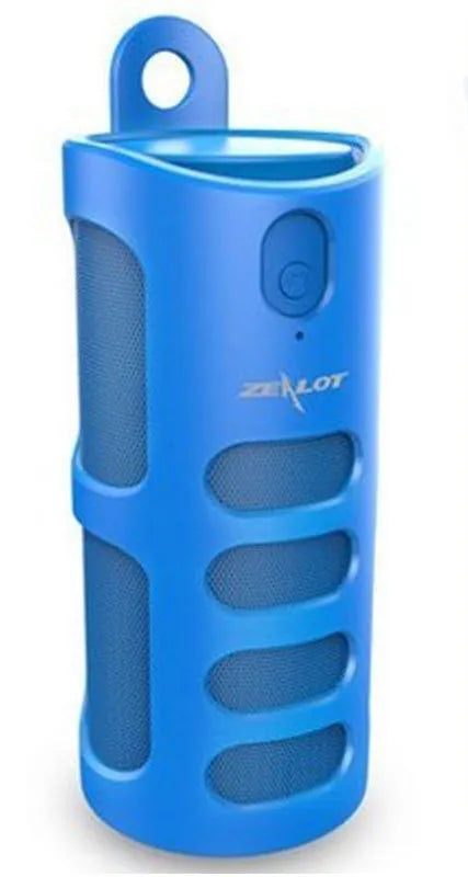 Bluetooth speaker in black, blue or red colours showing compact 72x72x170mm dimensions