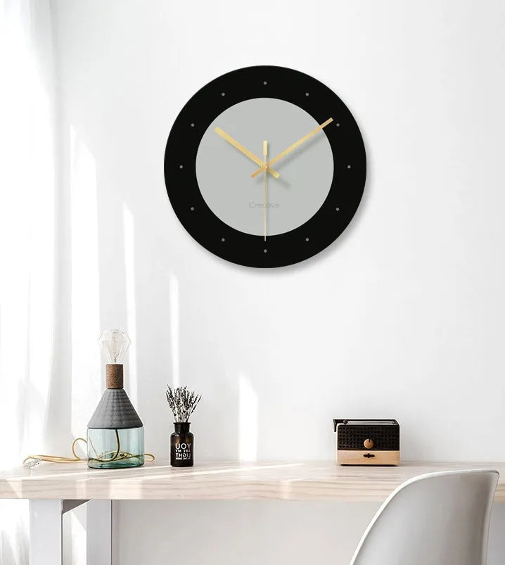 29.5cm diameter transparent tempered glass wall clock with minimalist design and silent movement