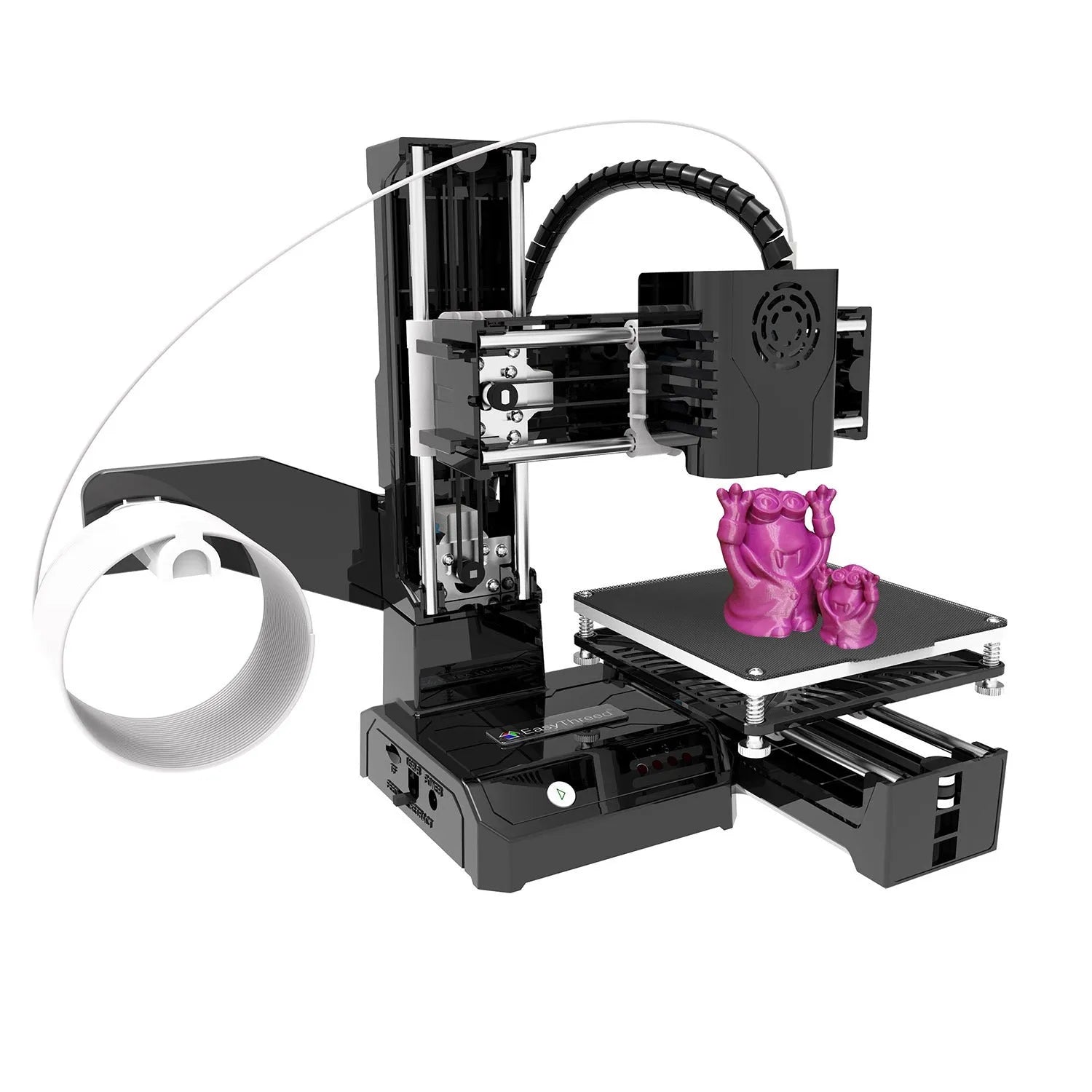 K9 New Mini desktop 3D printer in black or blue with 100x100mm print bed and region-specific power plug.