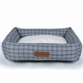 Square grey linen pet bed for dogs with dimensions 50x40cm to 80x60cm options