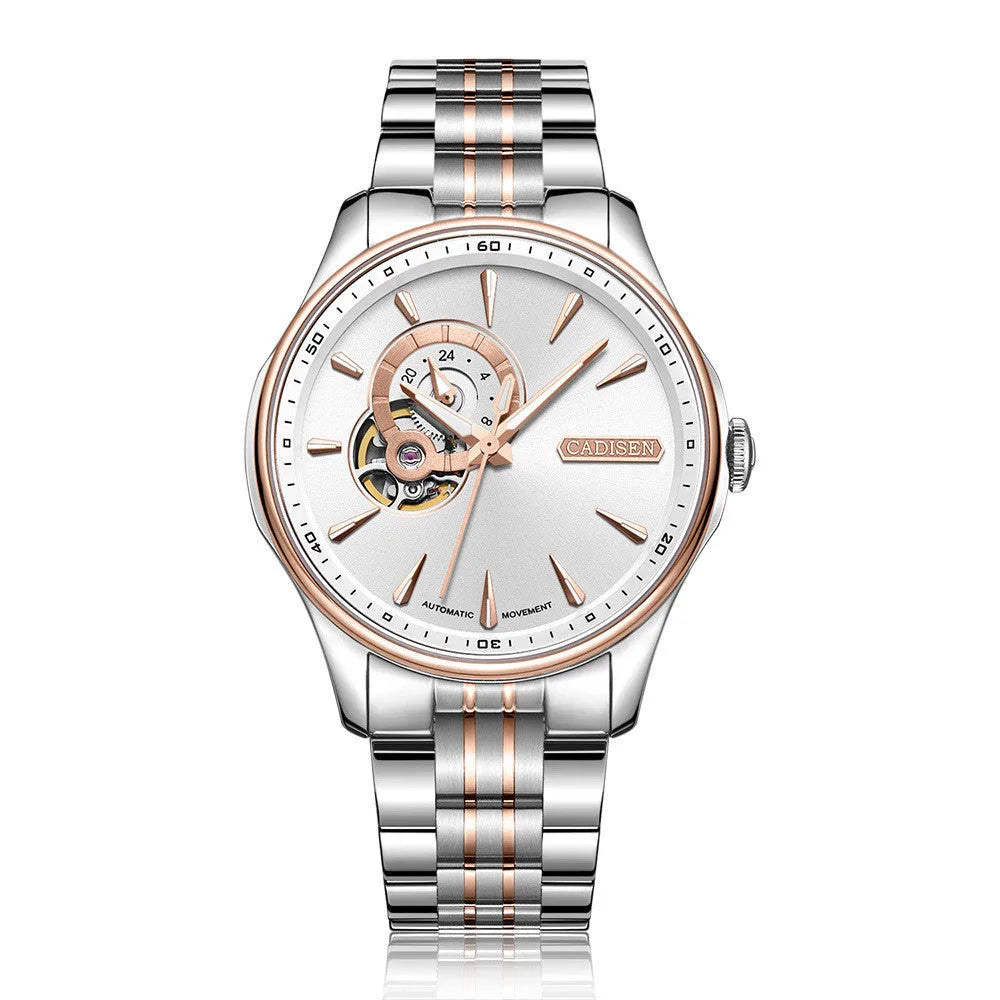 Business and leisure mechanical watch with 42mm dial, luminous display, and stainless steel strap