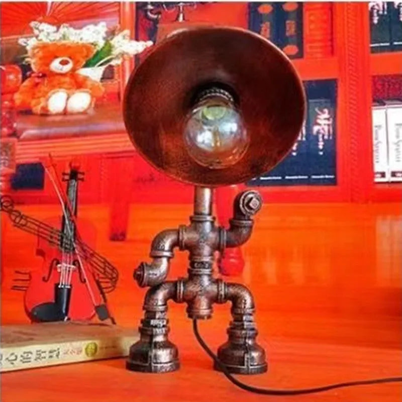 Industrial retro style table lamp made from iron pipes in retro colour with multiple design variations