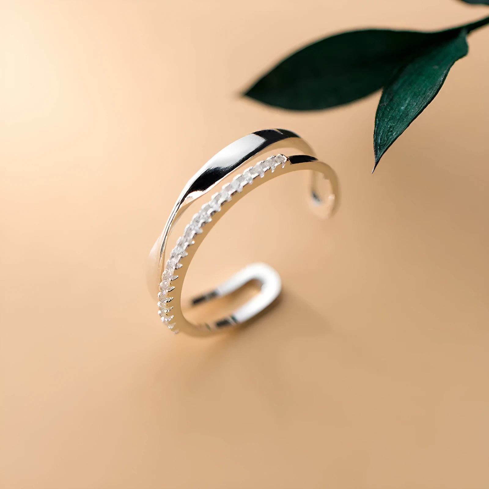 Twisted double row adjustable S925 silver ring for women Korean style