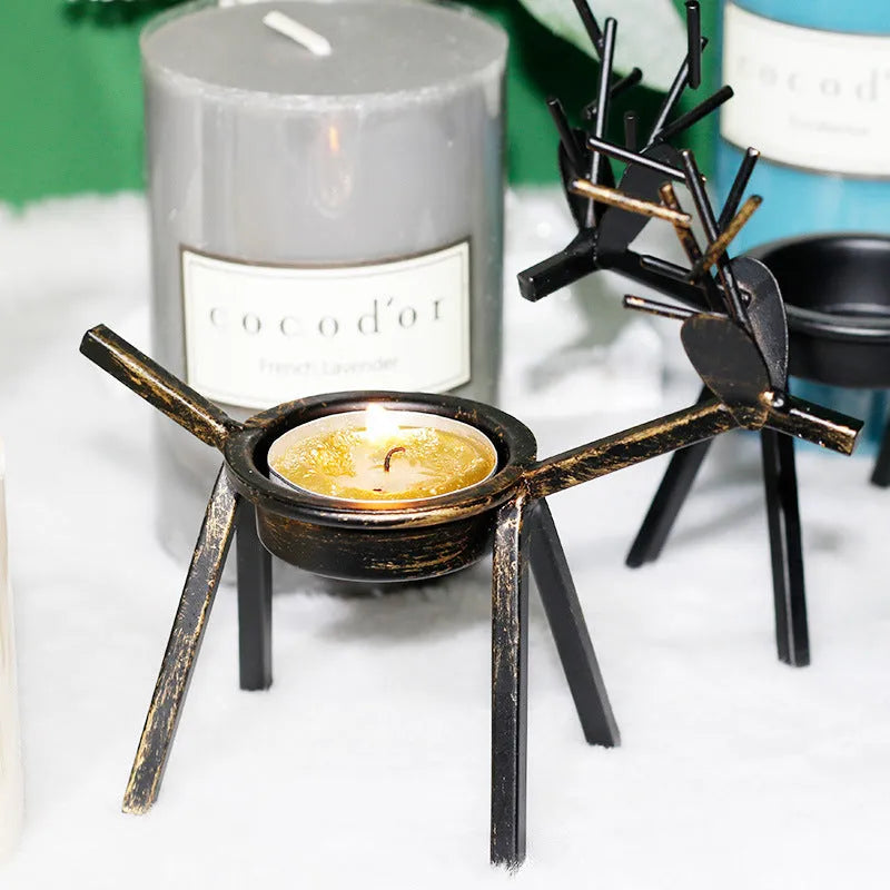 Black iron Christmas candlestick holder with elk bracket design