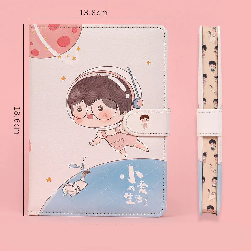 Fruit print notebook planner with magnetic buckle, imitation leather cover, kawaii illustration, A6 size 18.6x13.8cm