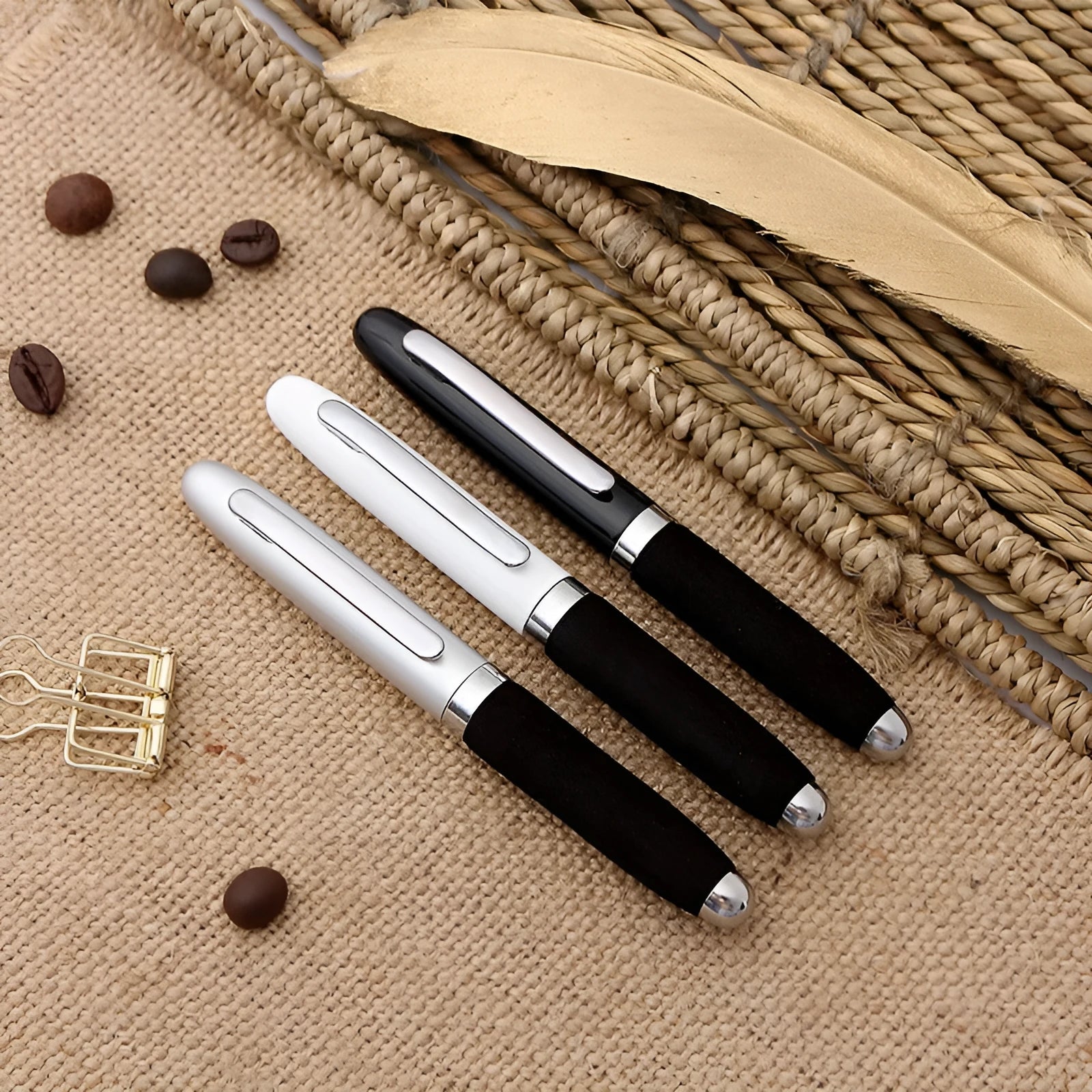 EVA metal cap ballpoint pen with 1.0mm tip showing seven refill colour options