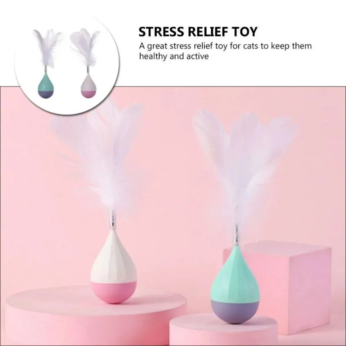 Green feather tumbler cat toy with self-healing stick, bite-resistant ball and goose feather attachments on aluminium shaft