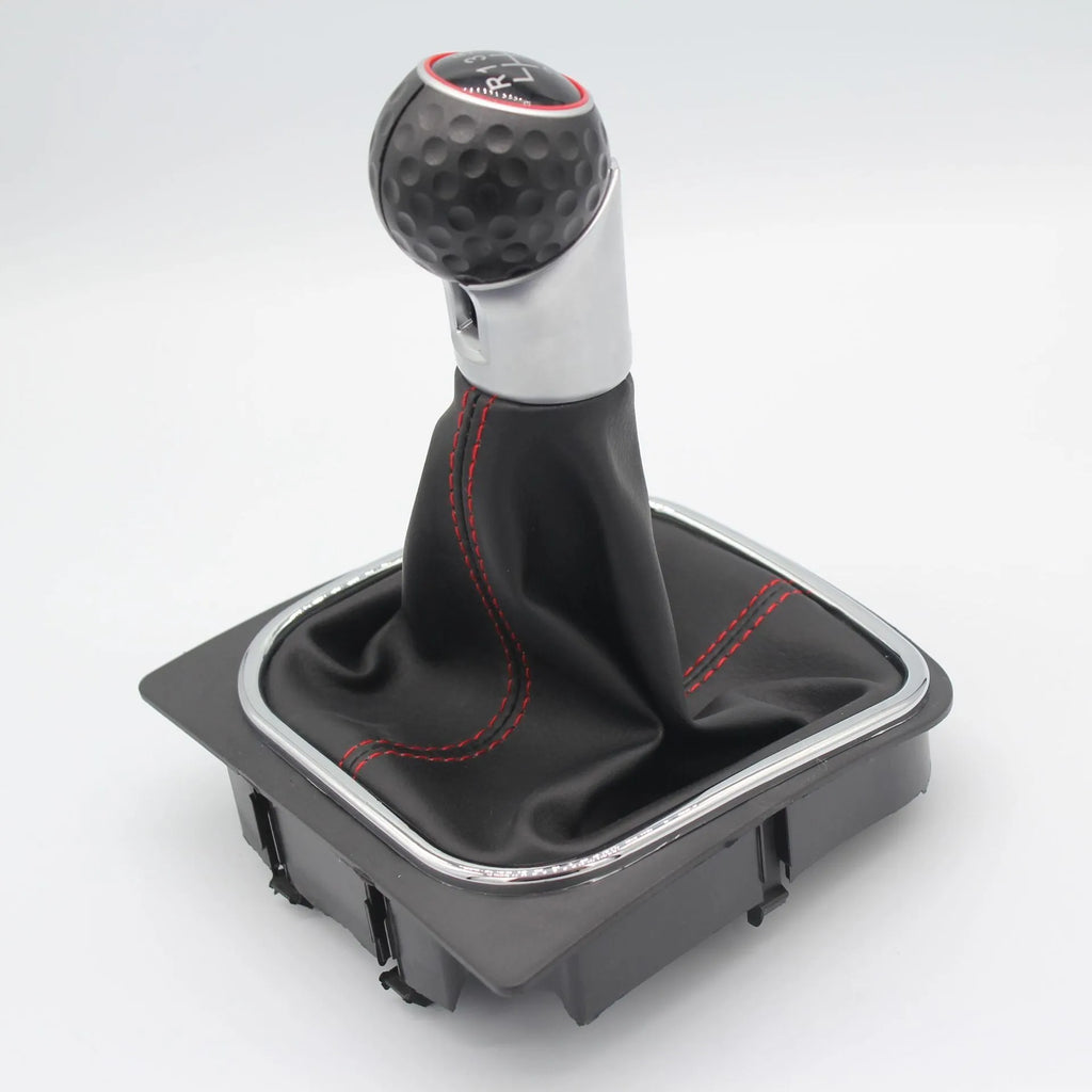 Black leather gear shift knob with dust boot for Volkswagen Golf manual transmission