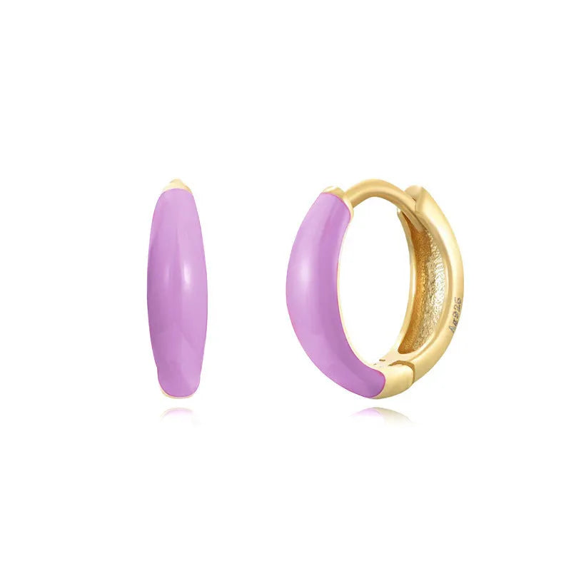 Curved oval epoxy earrings with colourful drip finish in geometric U-shape design