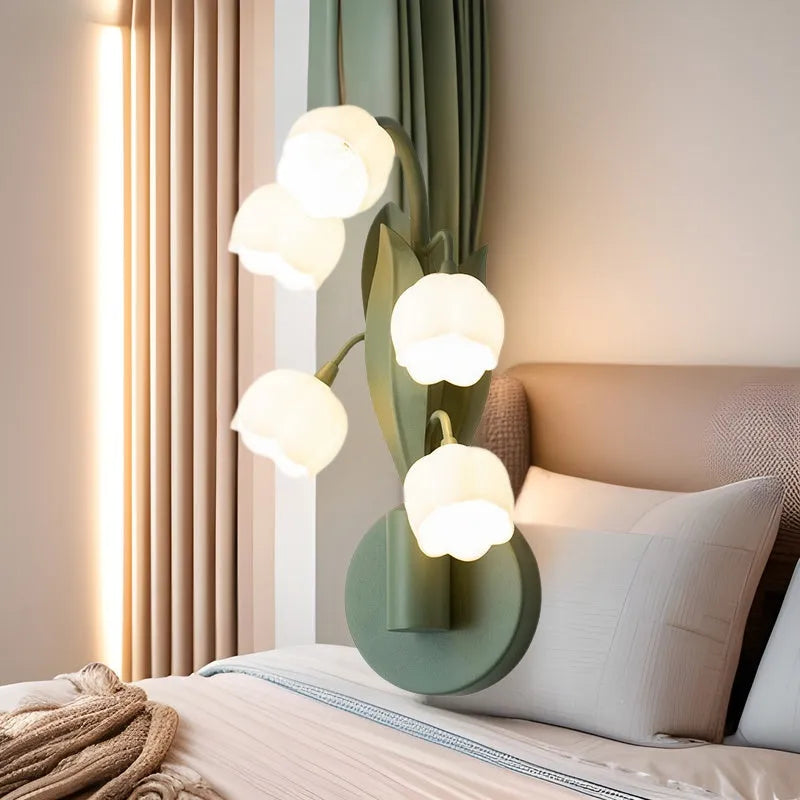 French pastoral wall lamp with modern minimalist design and PC shade, showing tricolour green light option