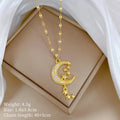 Moon tassel geometric necklace with copper pendant and stainless steel chain featuring full diamond detailing