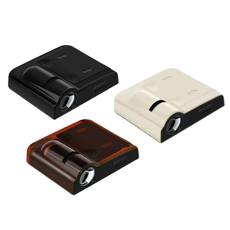 Beige and black car interior decorative radium projection lamp with ABS plastic casing.