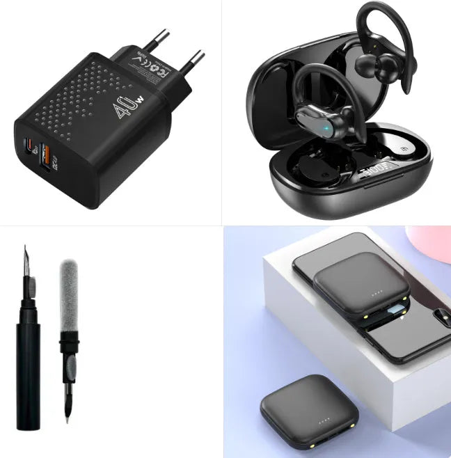 Compact black 20000mAh power bank with LED flashlight, showing dimensions of 82mm.