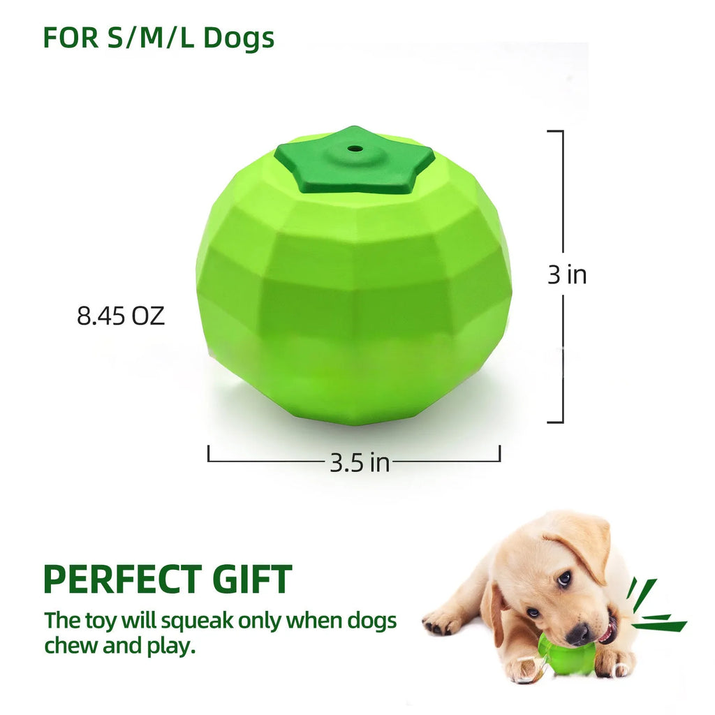 Green natural rubber dog squeaky toy for medium and large aggressive chewers
