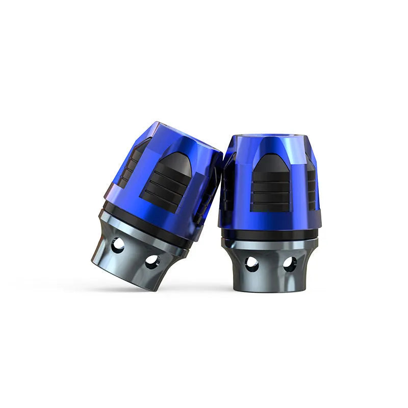 Aluminium alloy motorcycle fork cups pair in seven anodised colour options for front axle security