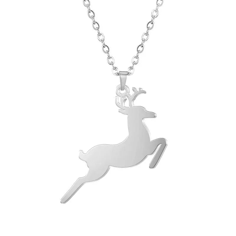 Deer pendant stainless steel necklace with titanium steel pendant electroplating finish in rose gold on white background