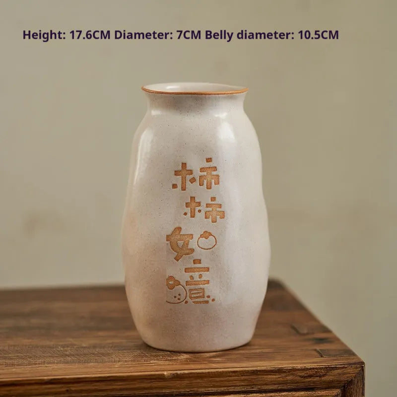 Chinese hand-painted ceramic joy vase with traditional designs and 8 cm base