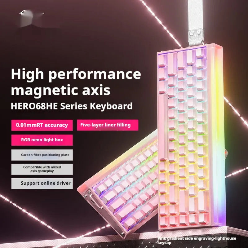 Magnetic axis mechanical keyboard with RGB lighting showing side-engraved design options