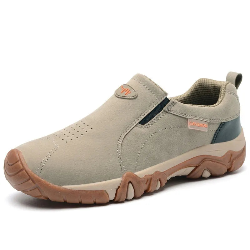 Men's plus size suede casual shoes with soft rubber sole, shown in grey.