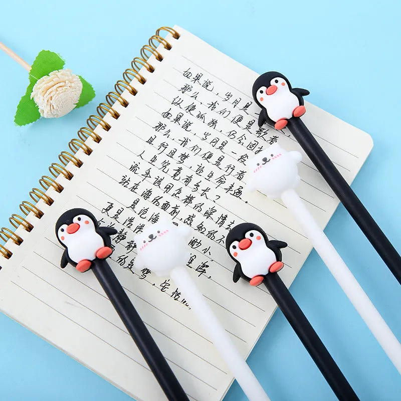 Korean cartoon penguin design silicone gel pen with 0.5mm black ink refill