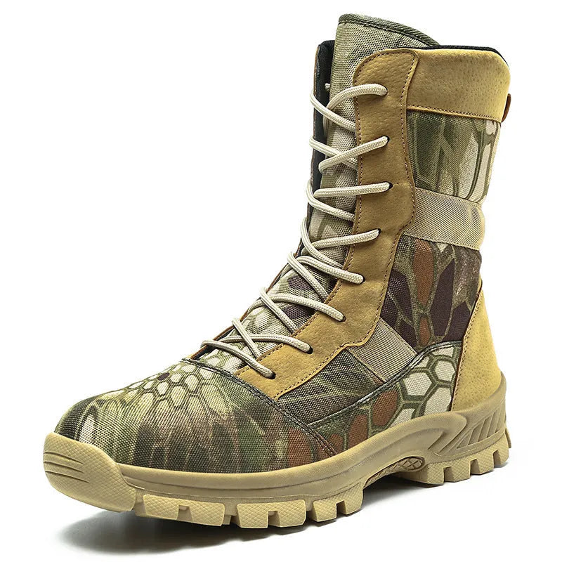 Plus size men's high-top mesh shoes in Martin boot style, black and camouflage colour options