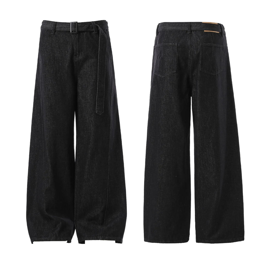 Black high waist straight leg jeans with zip fly on mannequin