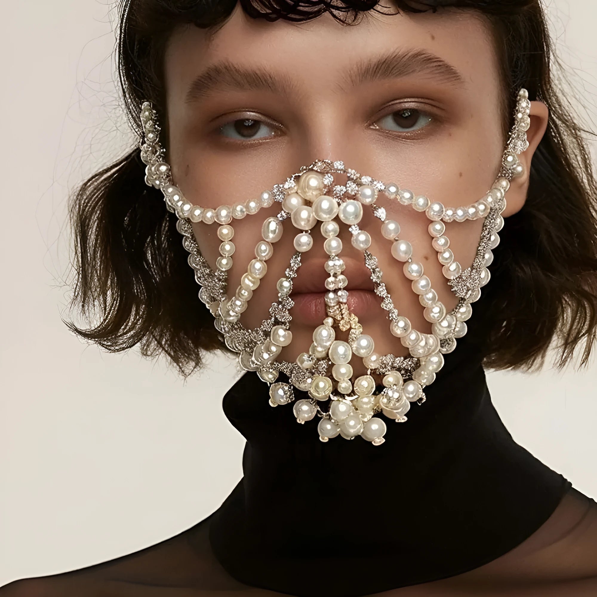 Geometric women's party mask with alloy patchwork and electroplated silver finish