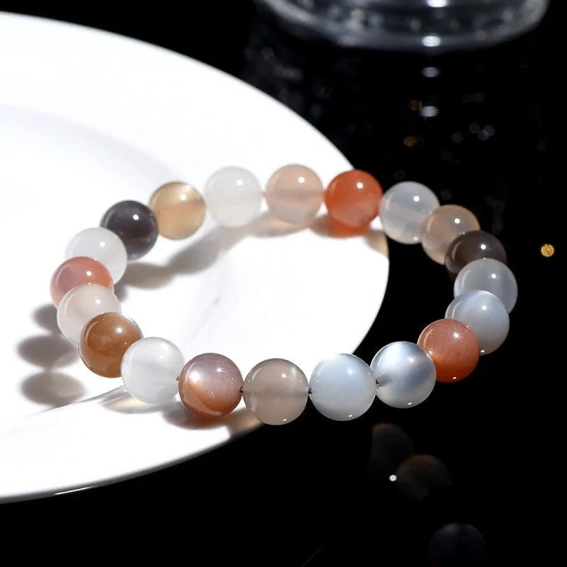 Natural colourful moon light moonstone bracelet with 8mm beads in a single circle.