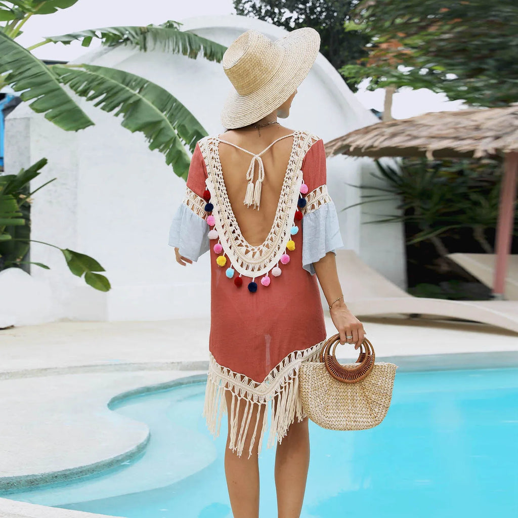 Orange beach overskirt with hand crochet detailing and matching blouse for beach couple outfits