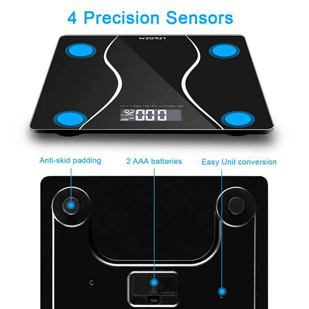 Black electronic body scale with digital display for home weight measurement