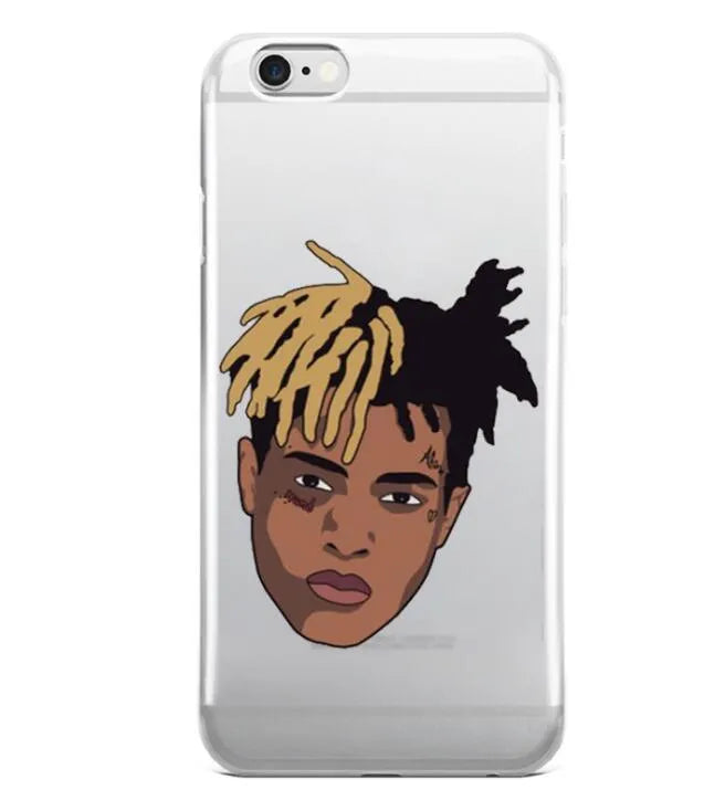 Transparent matte iPhone case with XXXTentacion artwork, shown on an iPhone model