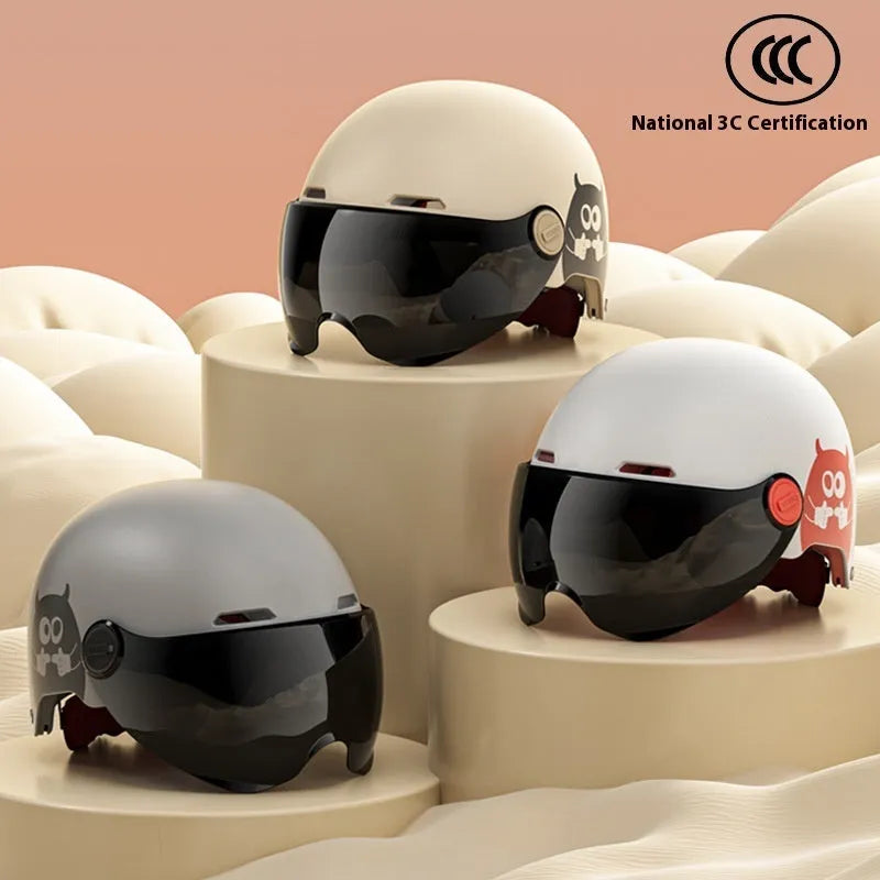 White universal electric motorcycle helmet with ABS shell and visor for commuting
