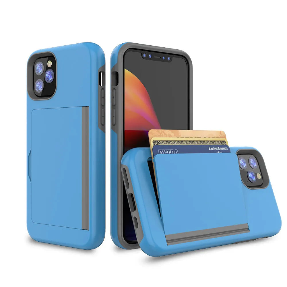 Simple solid-colour TPU and PC mobile phone shell for iPhone 11 series in black, red, pink, dark blue, blue, and purple.