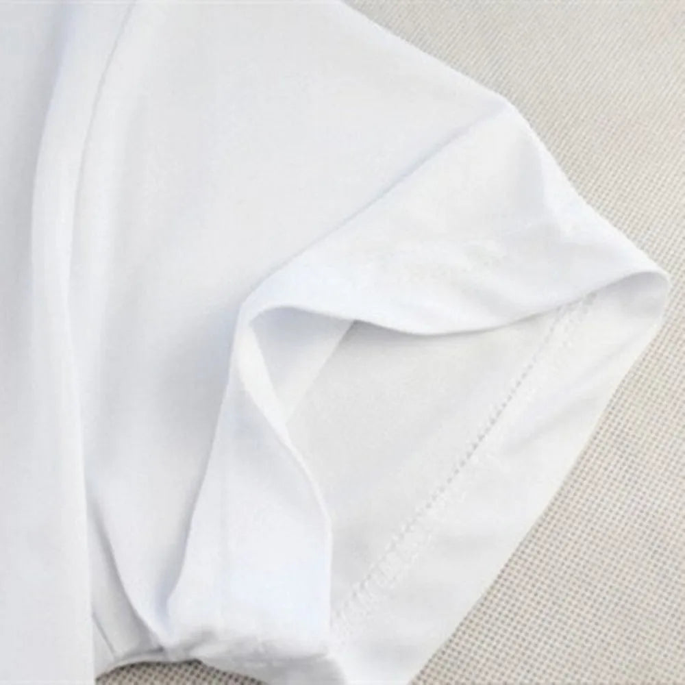 Loose fit round neck short sleeve T-shirt in black and white, front view