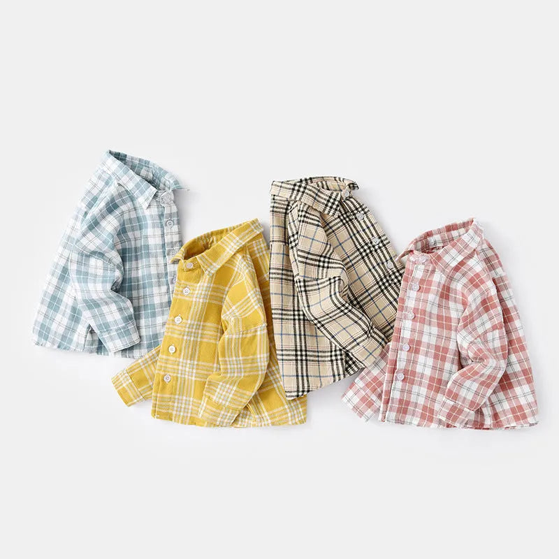 Boys' cotton casual shirt with lattice pattern in multiple colours showing long sleeve design